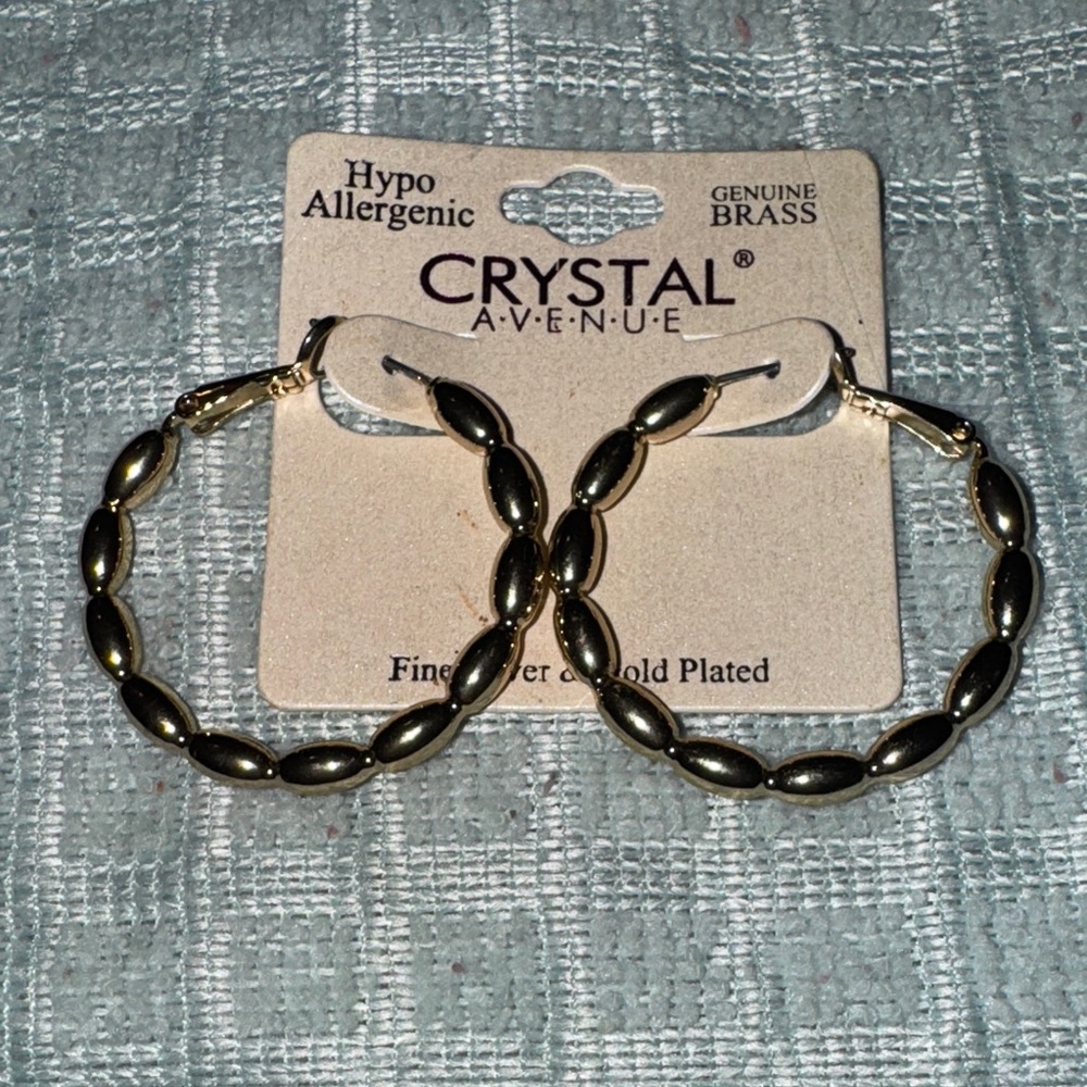 BNWT Crystal Avenue Silver Plated Hoop Earrings Hypo Allergenic Genuine Brass